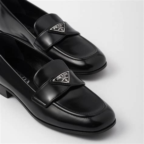 unlined brushed leather loafers prada|prada patent leather loafers women's.